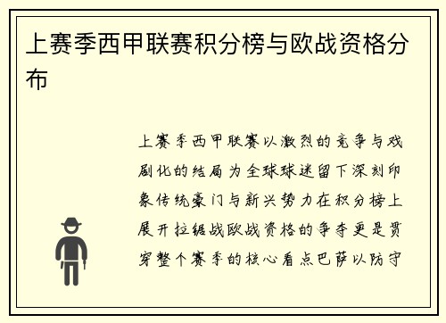 上赛季西甲联赛积分榜与欧战资格分布