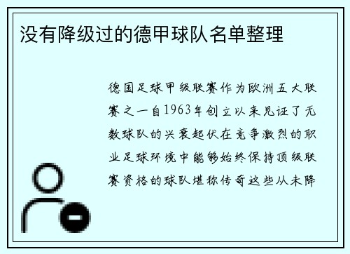 没有降级过的德甲球队名单整理