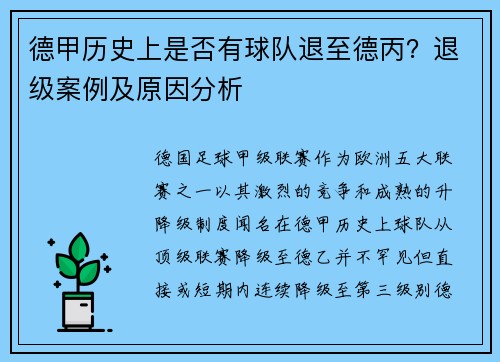 德甲历史上是否有球队退至德丙？退级案例及原因分析
